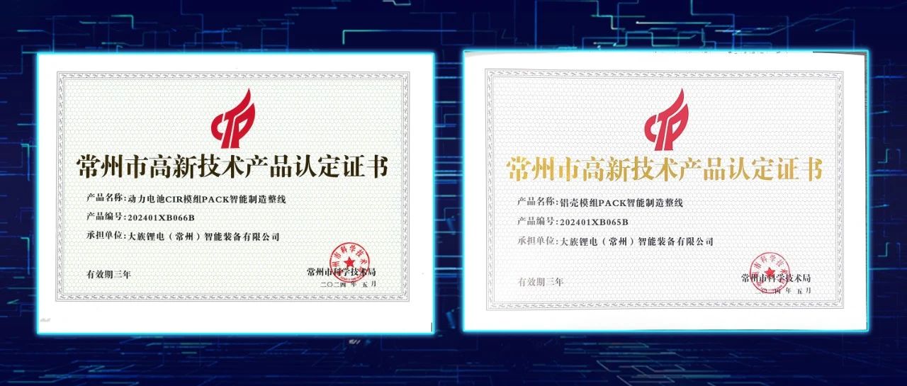 jxf吉祥坊锂电两款产品荣获“常州市高新技术产品认定证书” 